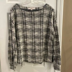 Loft Woven Boatneck Top Black White - Medium M